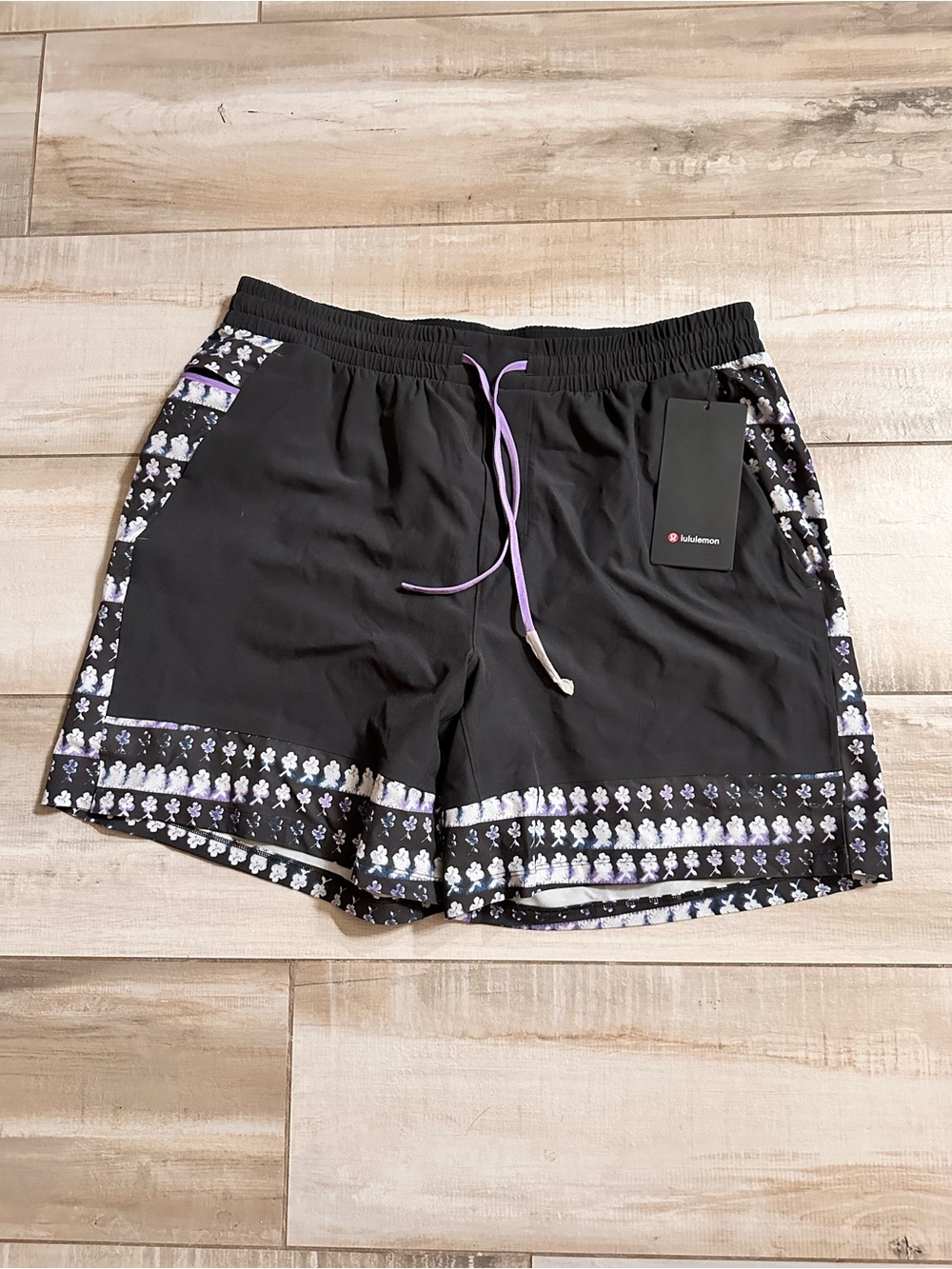 Lululemon Men’s Black Swim Pool Shorts with Lavender and White Side Panel